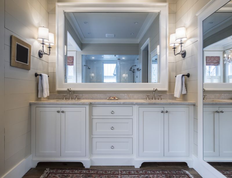 Modern bathroom with large mirrors